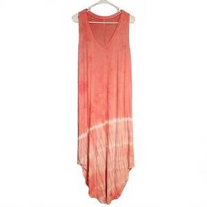 LIVI Women Plus Maxi Tie Dye Dress Size 18 20 Pink White Sleeveless Asymmetrical